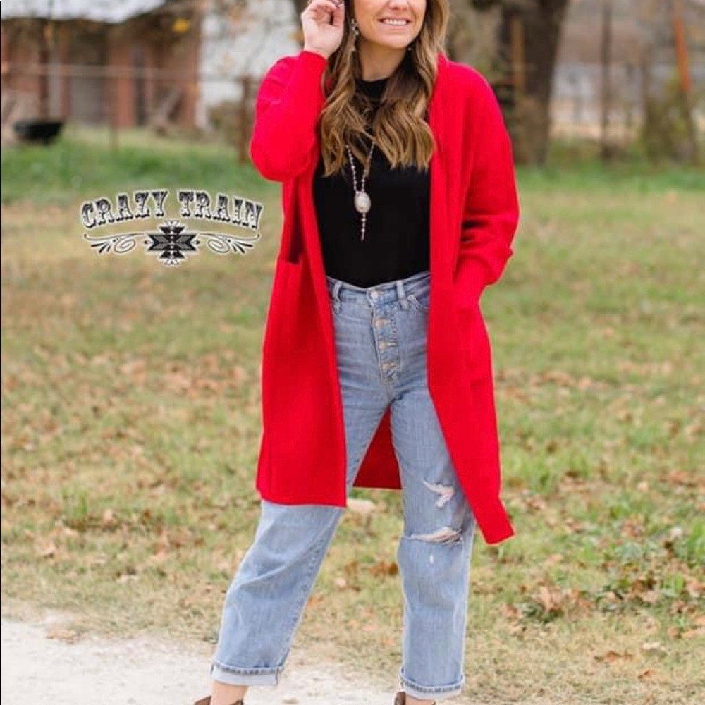 Red Knit Cardigan Sweater